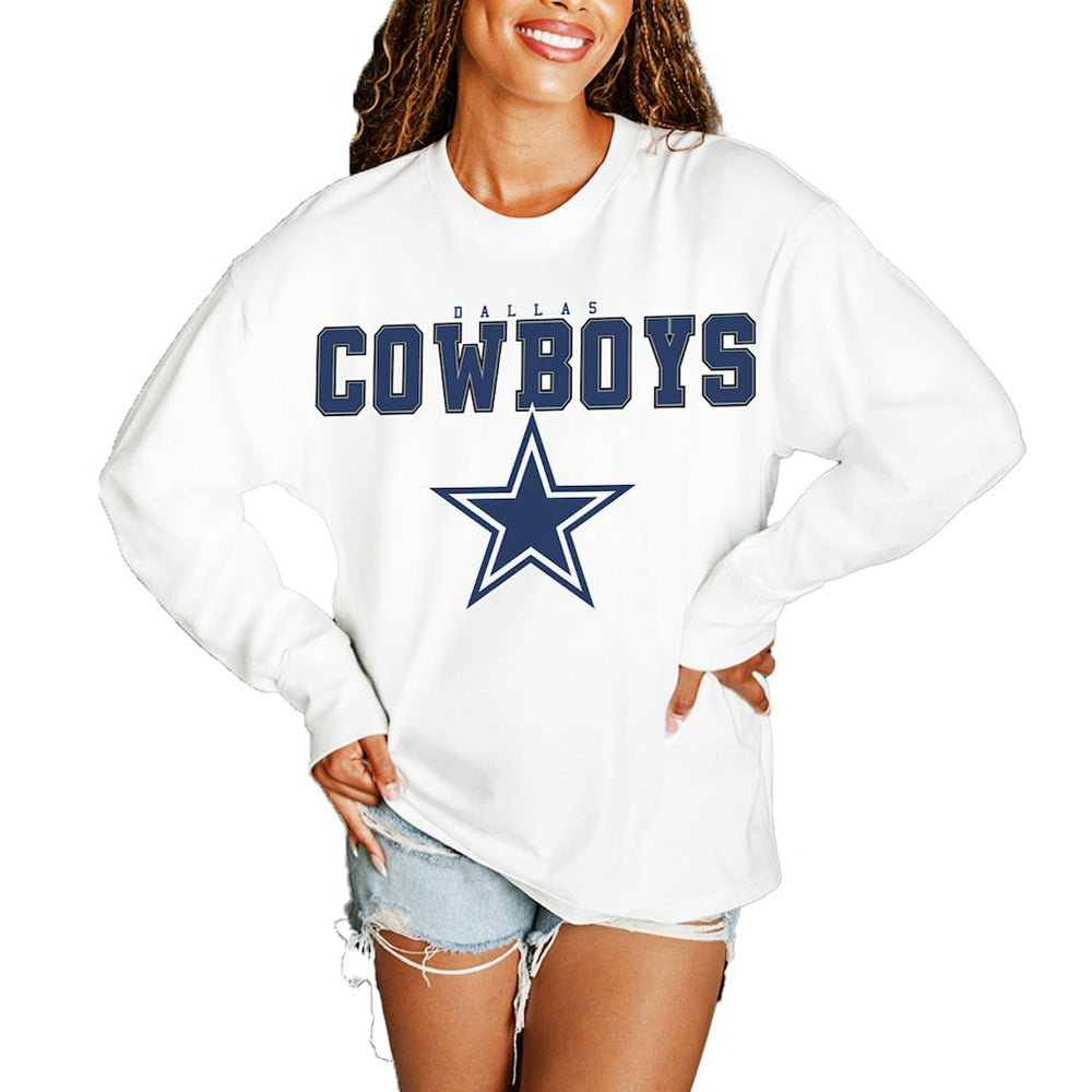 Dallas Cowboys Gameday Couture Women's Big Goals Oversized Long Sleeve T-Shirt - White T-shirts