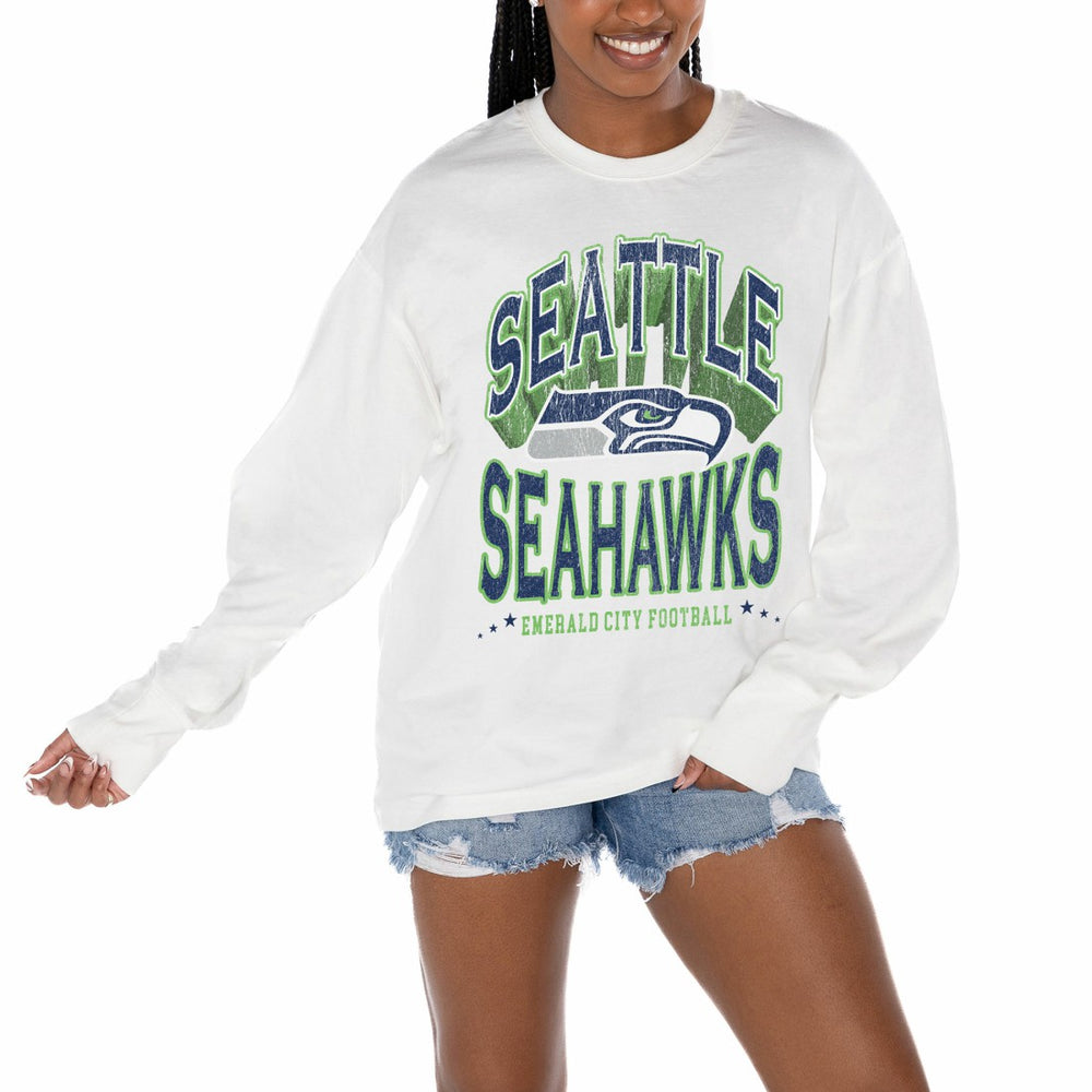 Seattle Seahawks Gameday Couture Women's Time Out Oversized Long Sleeve T-Shirt - White T-shirts
