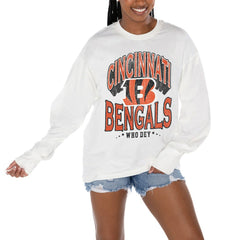 Cincinnati Bengals Gameday Couture Women's Time Out Oversized Long Sleeve T-Shirt - White T-shirts
