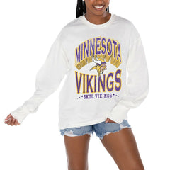 Minnesota Vikings Gameday Couture Women's Time Out Oversized Long Sleeve T-Shirt - White T-shirts