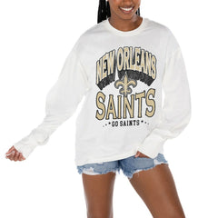 New Orleans Saints Gameday Couture Women's Time Out Oversized Long Sleeve T-Shirt - White T-shirts