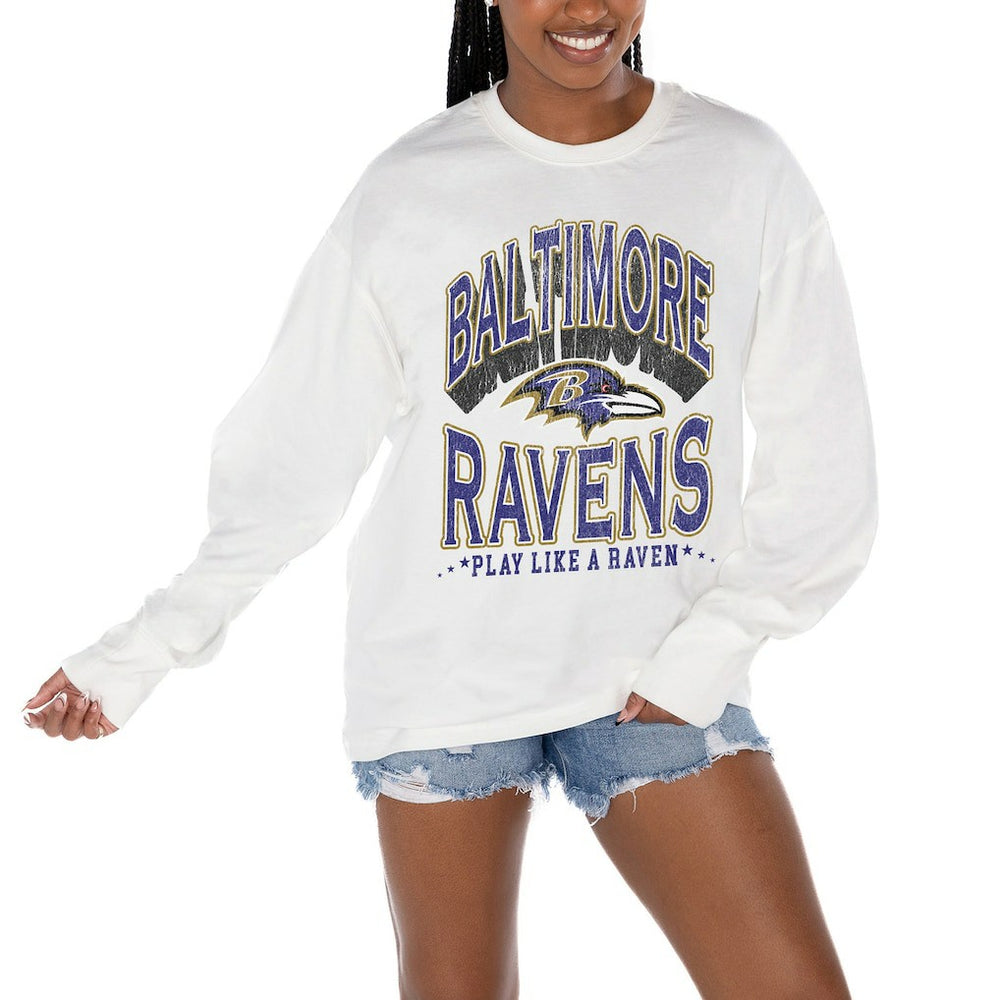 Baltimore Ravens Gameday Couture Women's Time Out Oversized Long Sleeve T-Shirt - White T-shirts