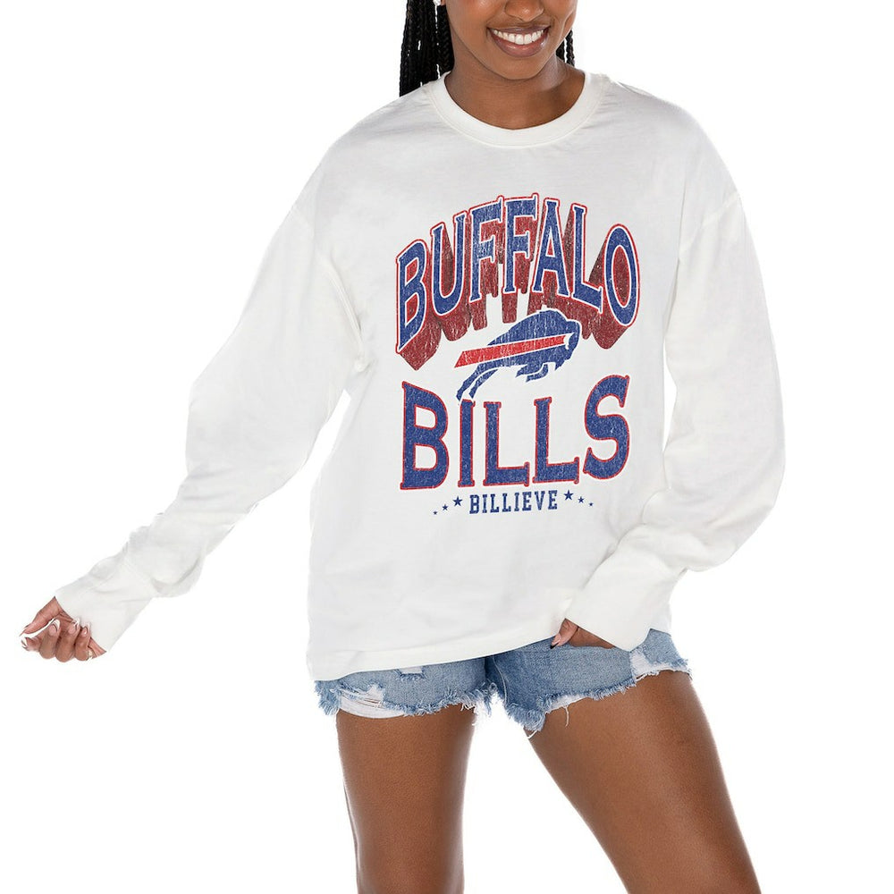 Buffalo Bills Gameday Couture Women's Time Out Oversized Long Sleeve T-Shirt - White T-shirts