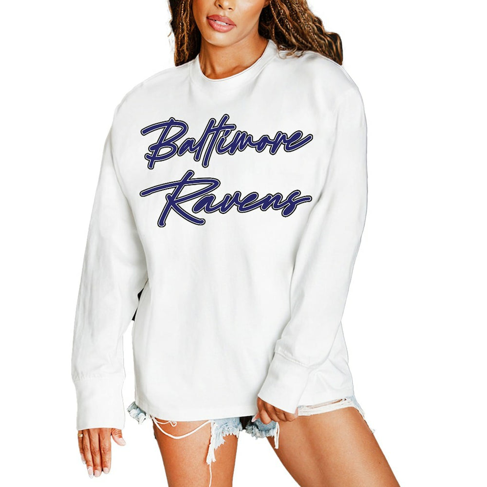 Baltimore Ravens Gameday Couture Women's Classic Comeback Oversized Long Sleeve T-Shirt - White T-shirts