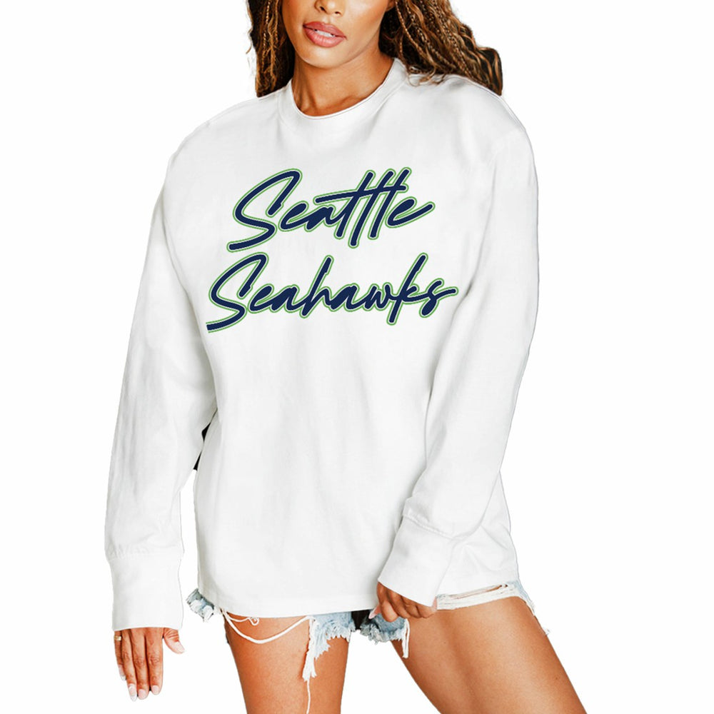 Seattle Seahawks Gameday Couture Women's Classic Comeback Oversized Long Sleeve T-Shirt - White T-shirts