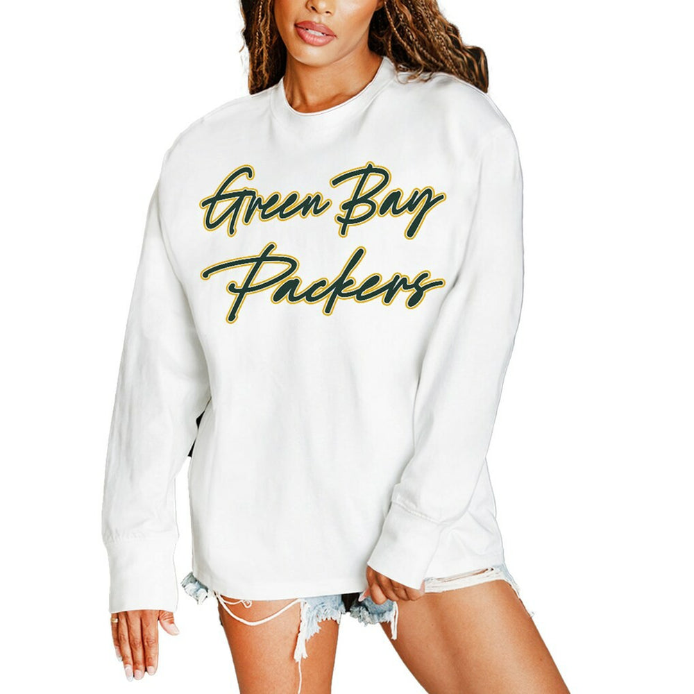 Green Bay Packers Gameday Couture Women's Classic Comeback Oversized Long Sleeve T-Shirt - White T-shirts