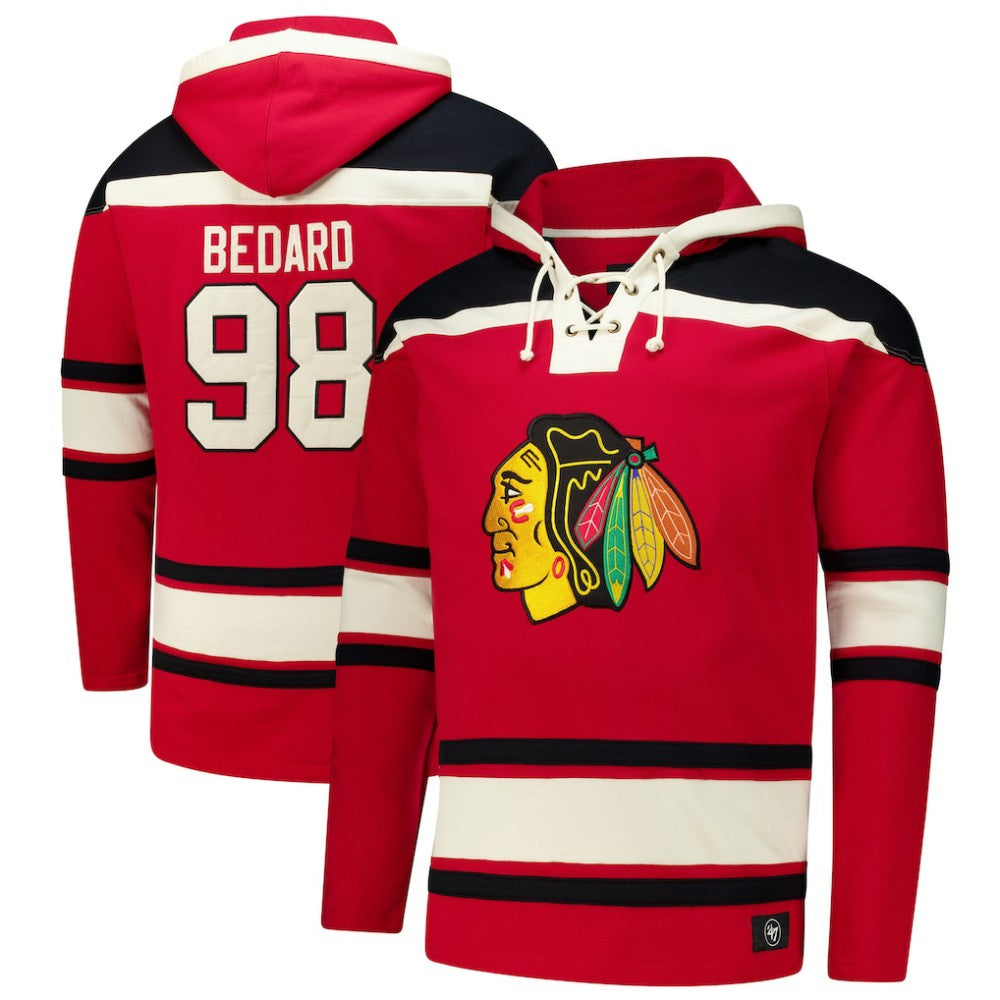 Connor Bedard Chicago Blackhawks '47 Big & Tall Lace-up Pullover Hoodie - Red | US 202331505