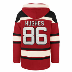 Jack Hughes New Jersey Devils '47 Big & Tall Lace-up Pullover Hoodie - Red | US 202331507
