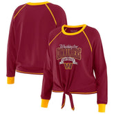 Washington Commanders WEAR by Erin Andrews Women's Plus Size Tie-Front Long Sleeve Top - Burgundy/Gold Tops