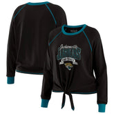Jacksonville Jaguars WEAR by Erin Andrews Women's Plus Size Tie-Front Long Sleeve Top - Black/Teal Tops
