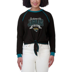 Jacksonville Jaguars WEAR by Erin Andrews Women's Plus Size Tie-Front Long Sleeve Top - Black/Teal Tops
