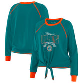 Miami Dolphins WEAR by Erin Andrews Women's Plus Size Tie-Front Long Sleeve Top - Aqua/Orange Tops