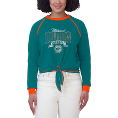 Miami Dolphins WEAR by Erin Andrews Women's Plus Size Tie-Front Long Sleeve Top - Aqua/Orange Tops