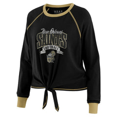 New Orleans Saints WEAR by Erin Andrews Women's Plus Size Tie-Front Long Sleeve Top - Black/Gold Tops