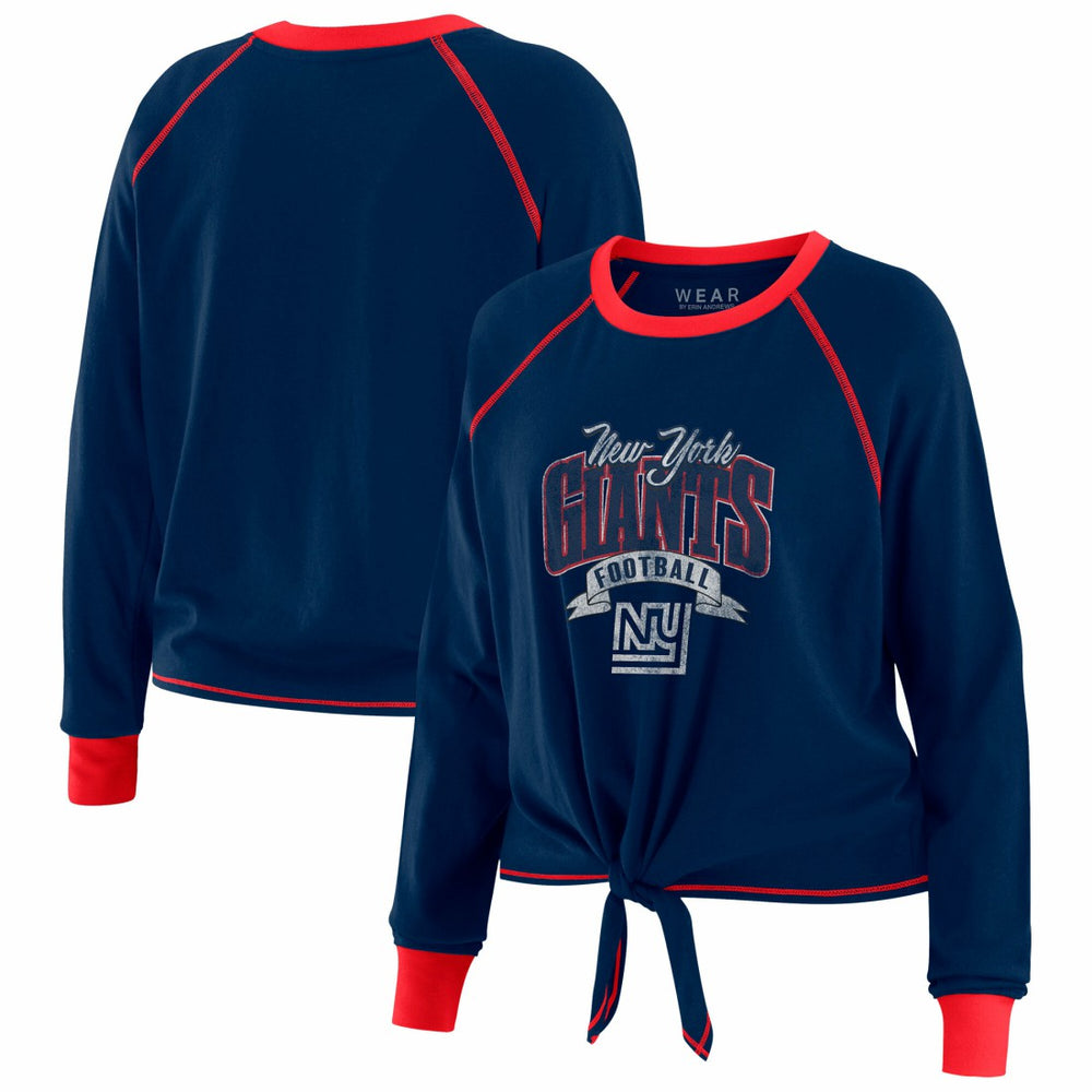 New York Giants WEAR by Erin Andrews Women's Plus Size Tie-Front Long Sleeve Top - Royal/Red Tops