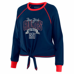 New York Giants WEAR by Erin Andrews Women's Plus Size Tie-Front Long Sleeve Top - Royal/Red Tops