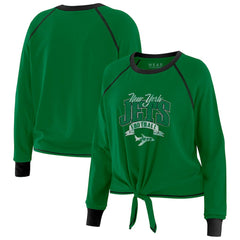 New York Jets WEAR by Erin Andrews Women's Plus Size Tie-Front Long Sleeve Top - Green/Black Tops