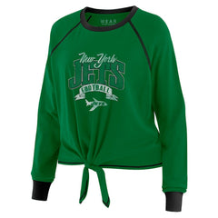 New York Jets WEAR by Erin Andrews Women's Plus Size Tie-Front Long Sleeve Top - Green/Black Tops