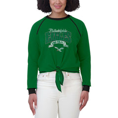 Philadelphia Eagles WEAR by Erin Andrews Women's Plus Size Tie-Front Long Sleeve Top - Green/Black Tops