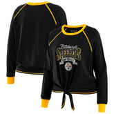 Pittsburgh Steelers WEAR by Erin Andrews Women's Plus Size Tie-Front Long Sleeve Top - Black/Gold Tops