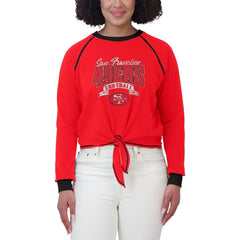 San Francisco 49ers WEAR by Erin Andrews Women's Plus Size Tie-Front Long Sleeve Top - Scarlet/Black Tops
