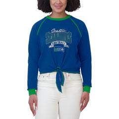 Seattle Seahawks WEAR by Erin Andrews Women's Plus Size Tie-Front Long Sleeve Top - Royal/Neon Green Tops