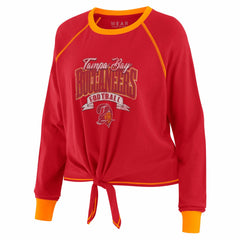 Tampa Bay Buccaneers WEAR by Erin Andrews Women's Plus Size Tie-Front Long Sleeve Top - Red/Orange Tops