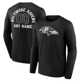 Baltimore Ravens Personalized Name & Number Monochrome Long Sleeve T-Shirt - Black T-shirts