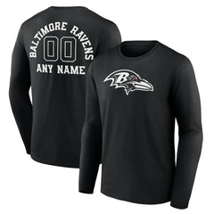 Baltimore Ravens Personalized Name & Number Monochrome Long Sleeve T-Shirt - Black T-shirts