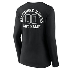 Baltimore Ravens Women's Personalized Name & Number Monochrome Long Sleeve V-Neck T-Shirt - Black T-shirts
