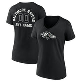 Baltimore Ravens Women's Personalized Name & Number Monochrome V-Neck T-Shirt - Black T-shirts