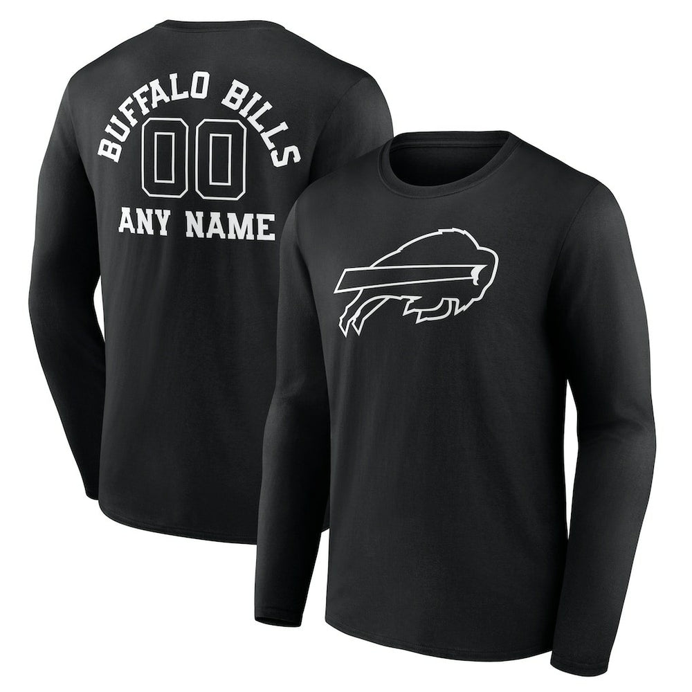 Buffalo Bills Personalized Name & Number Monochrome Long Sleeve T-Shirt - Black T-shirts
