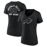 Buffalo Bills Women's Personalized Name & Number Monochrome V-Neck T-Shirt - Black T-shirts