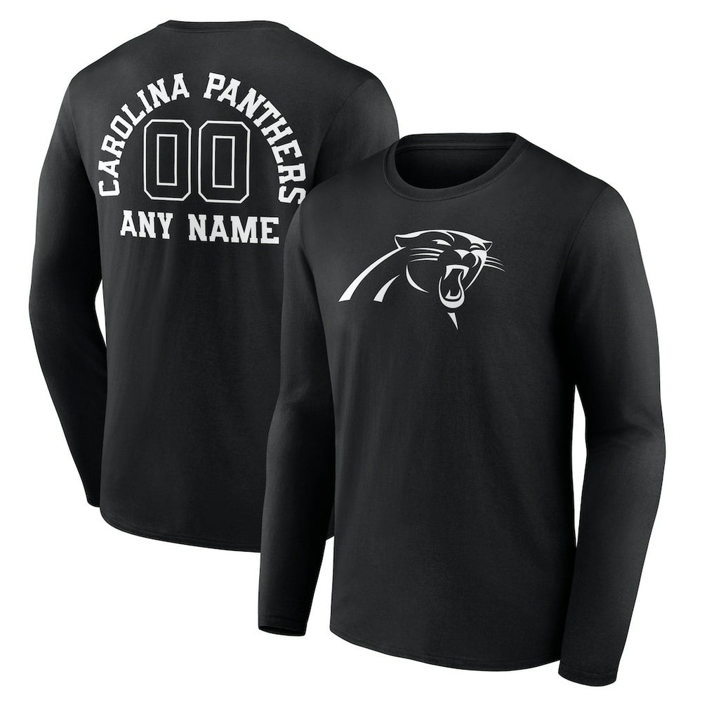 Carolina Panthers Personalized Name & Number Monochrome Long Sleeve T-Shirt - Black T-shirts