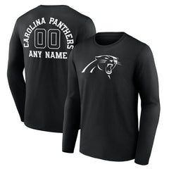 Carolina Panthers Personalized Name & Number Monochrome Long Sleeve T-Shirt - Black T-shirts