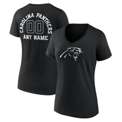 Carolina Panthers Women's Personalized Name & Number Monochrome V-Neck T-Shirt - Black T-shirts