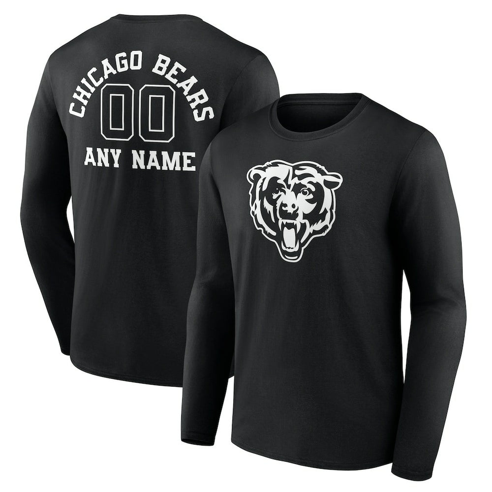 Chicago Bears Personalized Name & Number Monochrome Long Sleeve T-Shirt - Black T-shirts