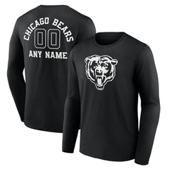 Chicago Bears Personalized Name & Number Monochrome Long Sleeve T-Shirt - Black T-shirts