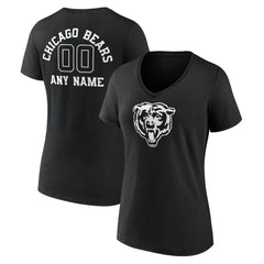 Chicago Bears Women's Personalized Name & Number Monochrome V-Neck T-Shirt - Black T-shirts