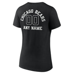 Chicago Bears Women's Personalized Name & Number Monochrome V-Neck T-Shirt - Black T-shirts