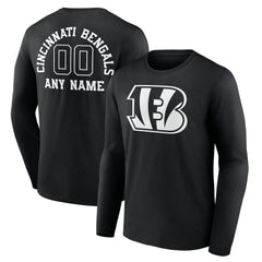 Cincinnati Bengals Personalized Name & Number Monochrome Long Sleeve T-Shirt - Black T-shirts