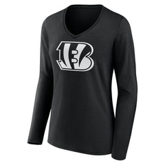 Cincinnati Bengals Women's Personalized Name & Number Monochrome Long Sleeve V-Neck T-Shirt - Black T-shirts