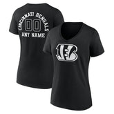 Cincinnati Bengals Women's Personalized Name & Number Monochrome V-Neck T-Shirt - Black T-shirts