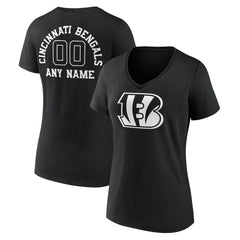 Cincinnati Bengals Women's Personalized Name & Number Monochrome V-Neck T-Shirt - Black T-shirts