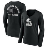 Cleveland Browns Women's Personalized Name & Number Monochrome Long Sleeve V-Neck T-Shirt - Black T-shirts