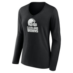 Cleveland Browns Women's Personalized Name & Number Monochrome Long Sleeve V-Neck T-Shirt - Black T-shirts