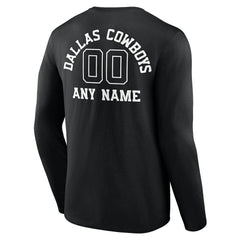 Dallas Cowboys Personalized Name & Number Monochrome Long Sleeve T-Shirt - Black T-shirts