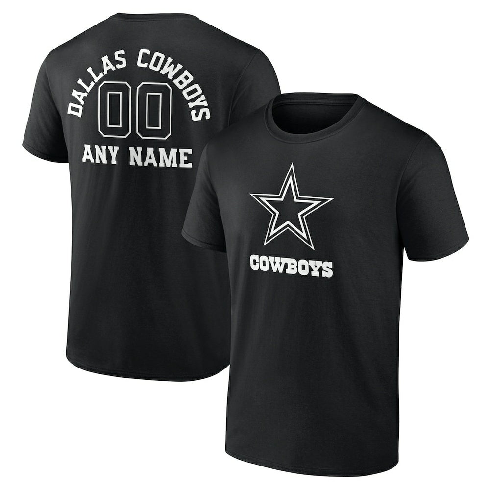 Dallas Cowboys Personalized Name & Number Monochrome T-Shirt - Black T-shirts
