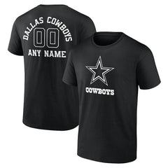 Dallas Cowboys Personalized Name & Number Monochrome T-Shirt - Black T-shirts