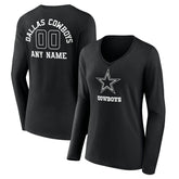 Dallas Cowboys Women's Personalized Name & Number Monochrome Long Sleeve V-Neck T-Shirt - Black T-shirts